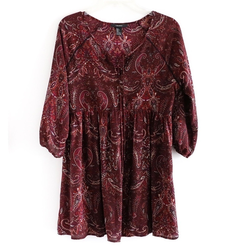 Forever 21 short dress boho maroon red paisley blouse cottagecore peasant fairy